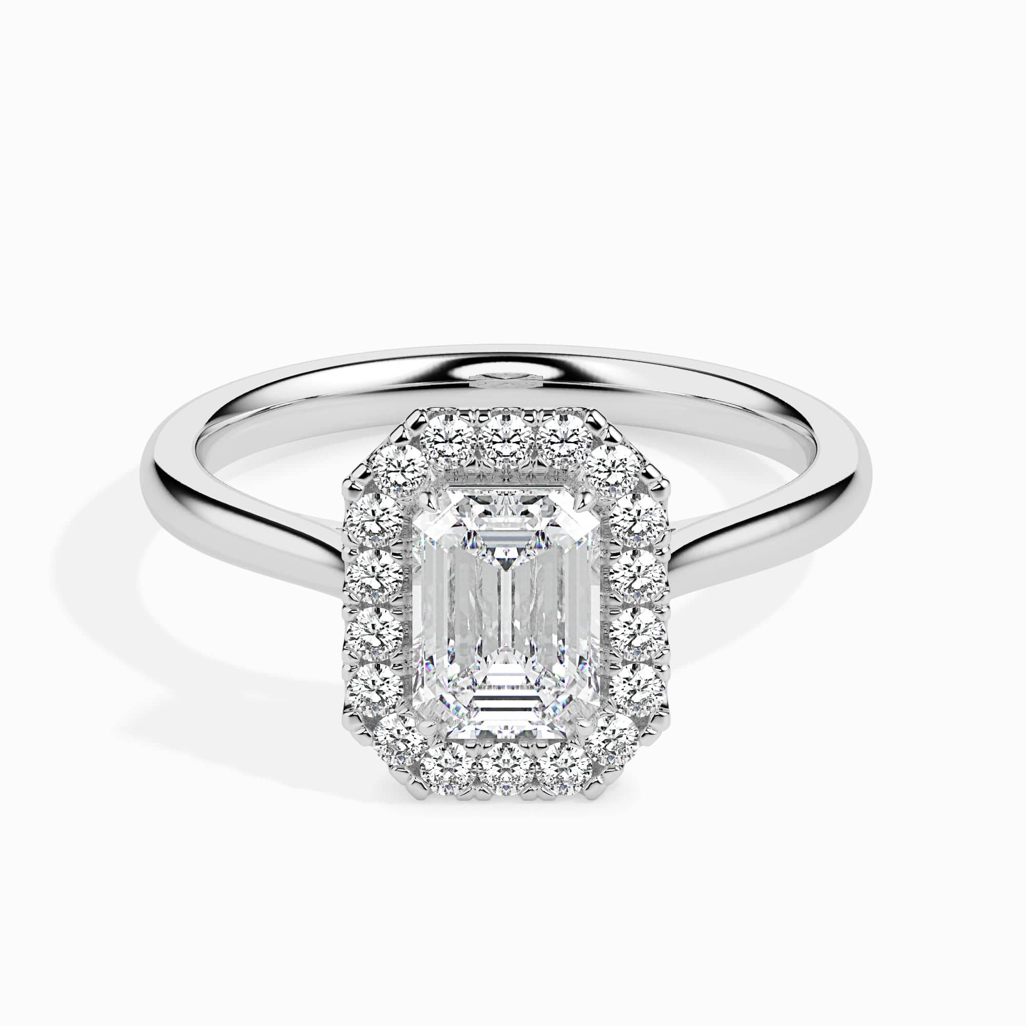 Jewelove™ Rings E VVS / Women's Band only 70-Pointer Emerald Cut Solitaire Halo Diamond Platinum Ring JL PT 19025-B