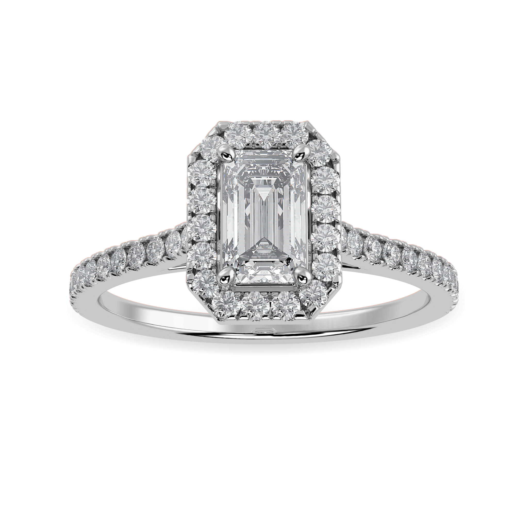 Jewelove™ Rings E VVS / Women's Band only 70-Pointer Emerald Cut Solitaire Halo Diamond Shank Platinum Ring JL PT 1288-B