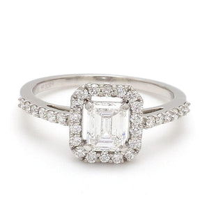 Jewelove™ Rings E VS2 / Women's Band only 70-Pointer Emerald Cut Solitaire Ring in Platinum Halo Setting JL PT 469-A