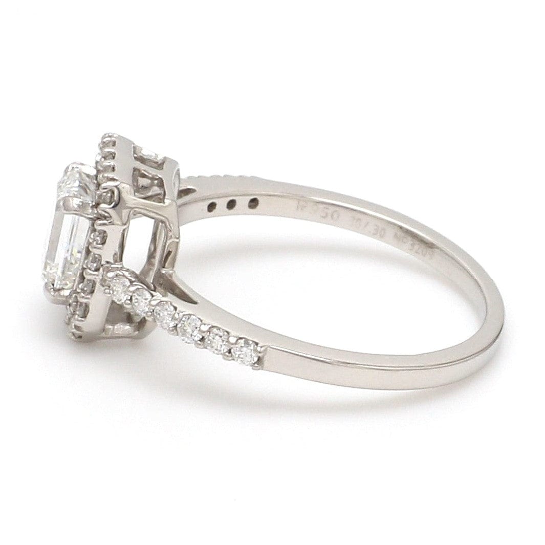 Jewelove™ Rings E VS2 / Women's Band only 70-Pointer Emerald Cut Solitaire Ring in Platinum Halo Setting JL PT 469-A