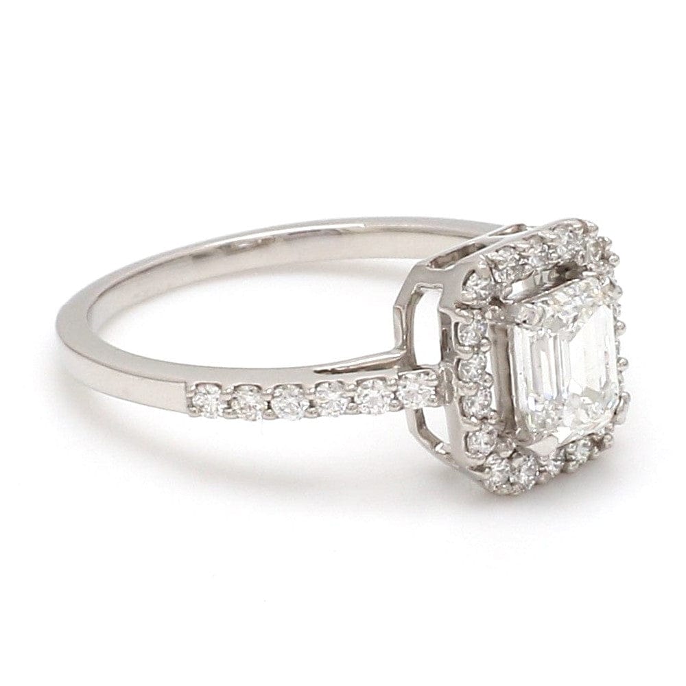 Jewelove™ Rings E VS2 / Women's Band only 70-Pointer Emerald Cut Solitaire Ring in Platinum Halo Setting JL PT 469-A