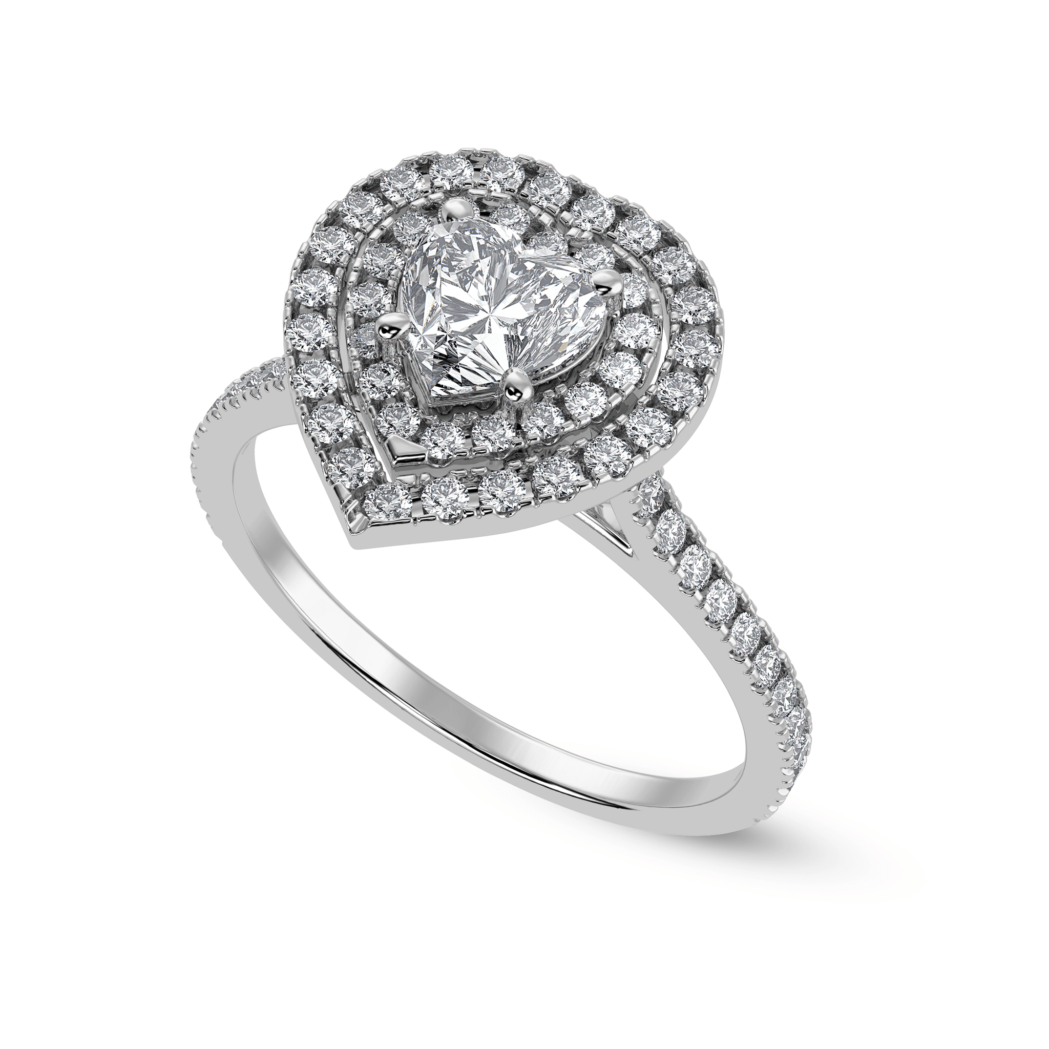 Jewelove™ Rings I VS / Women's Band only 70-Pointer Heart Cut Solitaire Double Halo Diamond Shank Platinum Ring JL PT 1297-B