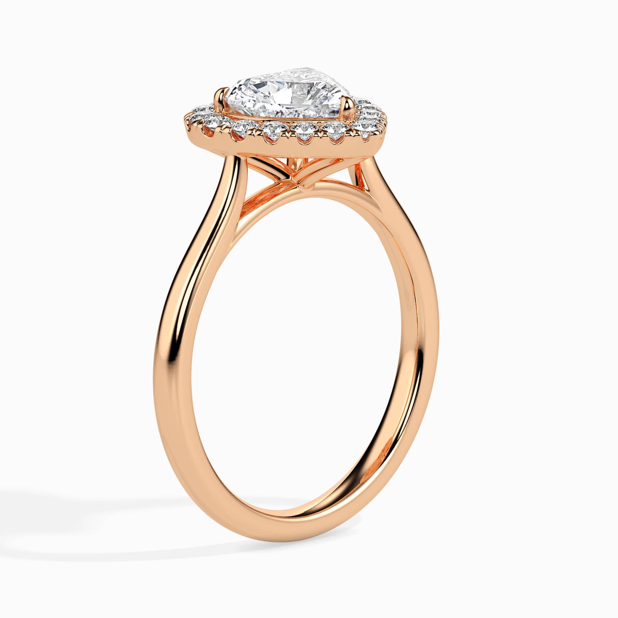 Jewelove™ Rings Women's Band only / VS I 70-Pointer Heart Cut Solitaire Halo Diamond 18K Rose Gold Ring JL AU 19028R-B