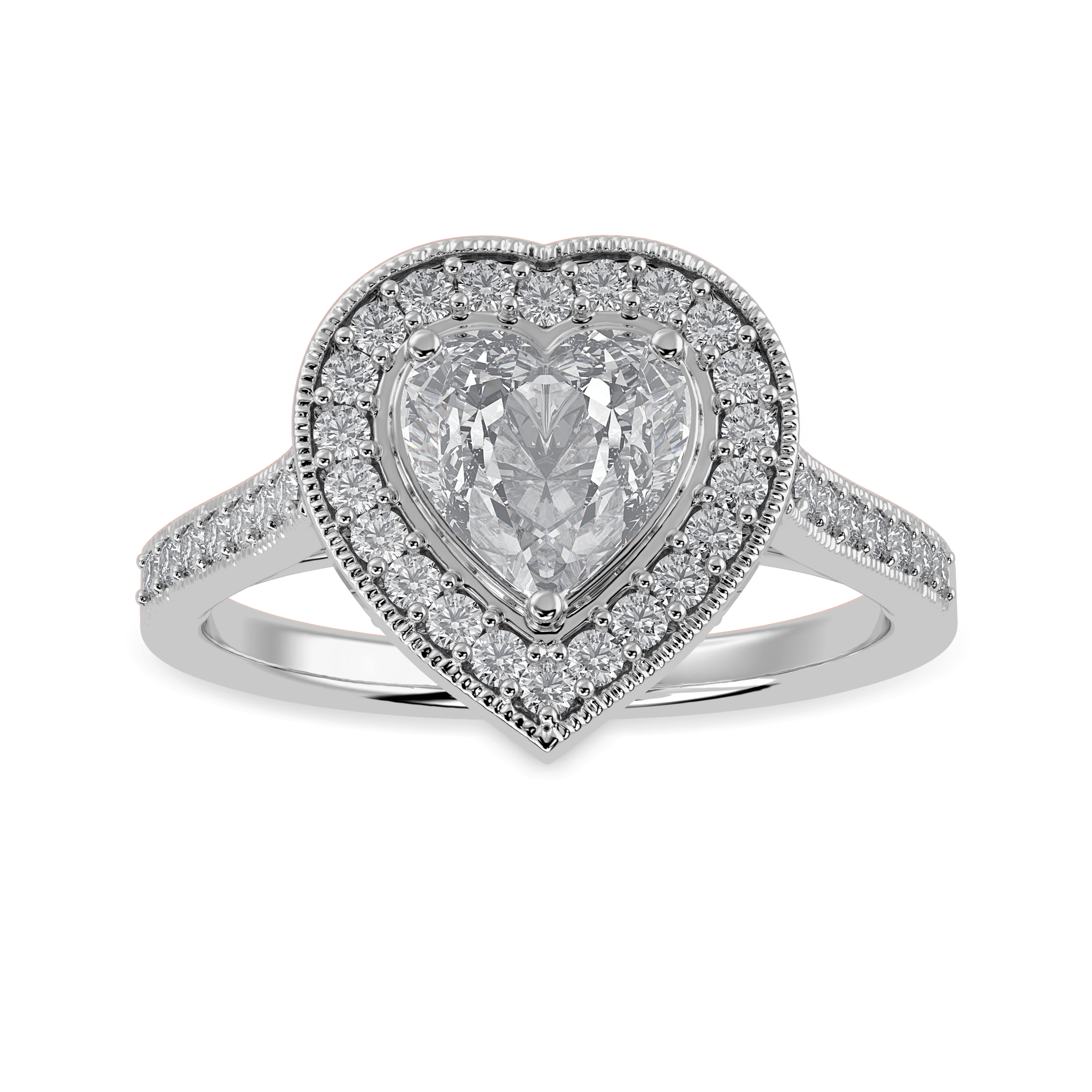 Jewelove™ Rings I VS / Women's Band only 70-Pointer Heart Cut Solitaire Halo Diamond Shank Platinum Ring JL PT 1305-B