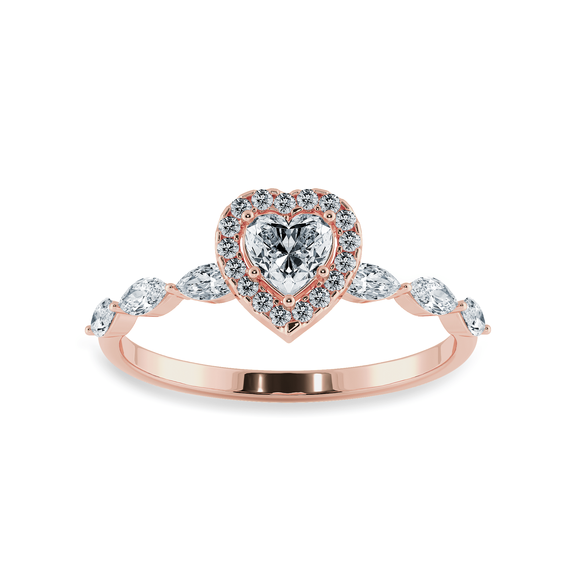 Jewelove™ Rings Women's Band only / VS I 70-Pointer Heart Cut Solitaire Halo Diamonds with Marquise Diamonds Accents 18K Rose Gold Ring JL AU 1273R-B