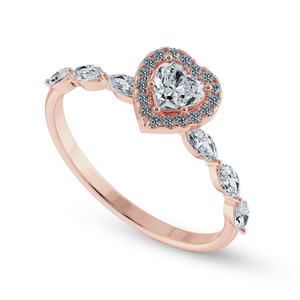 Jewelove™ Rings Women's Band only / VS I 70-Pointer Heart Cut Solitaire Halo Diamonds with Marquise Diamonds Accents 18K Rose Gold Ring JL AU 1273R-B