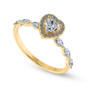 Jewelove™ Rings Women's Band only / VS I 70-Pointer Heart Cut Solitaire Halo Diamonds with Marquise Diamonds Accents 18K Yellow Gold Ring JL AU 1273Y-B