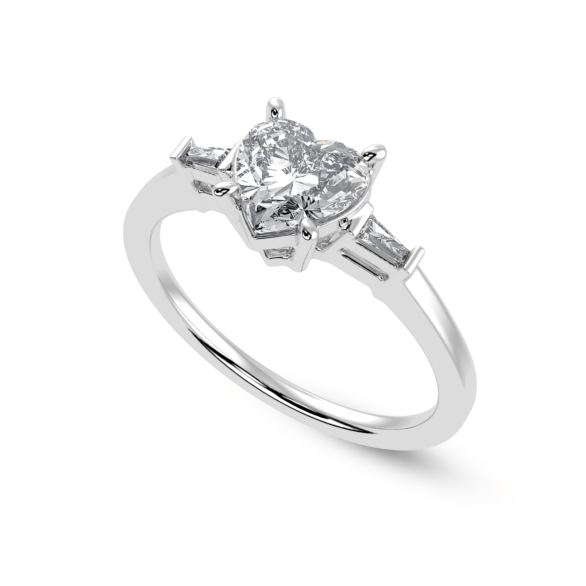 Jewelove™ Rings I VS / Women's Band only 70-Pointer Heart Cut Solitaire with Baguette Diamond Accents Platinum Ring JL PT 1225-B