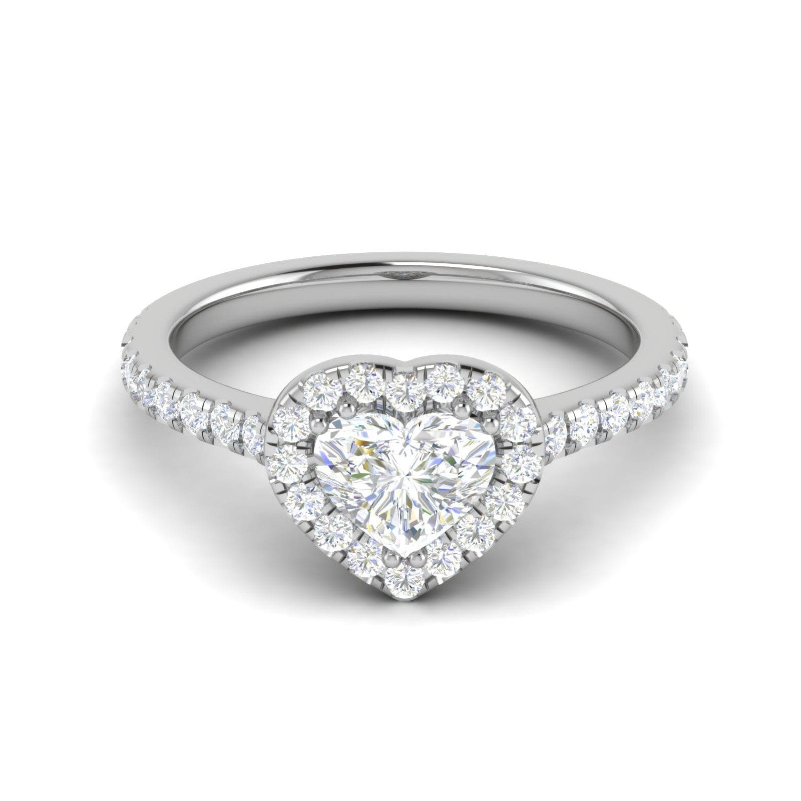 Jewelove™ Rings I VS / Women's Band only 70-Pointer Heart Solitaire Halo Diamond Shank Platinum Ring JL PT RH HS 139-B