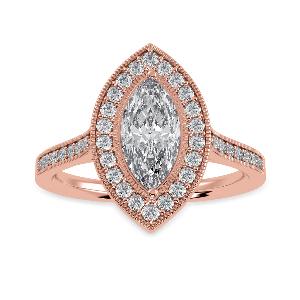 Jewelove™ Rings Women's Band only / VS I 70-Pointer Marquise Cut Solitaire Halo Diamond Shank 18K Rose Gold Ring JL AU 1326R-B