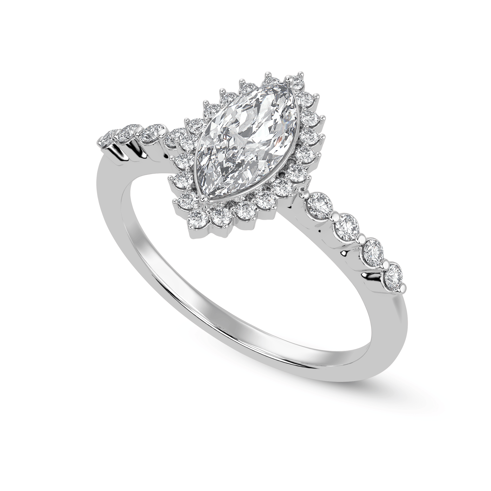 Jewelove™ Rings I VS / Women's Band only 70-Pointer Marquise Cut Solitaire Halo Diamond Shank Platinum Ring JL PT 1254-B