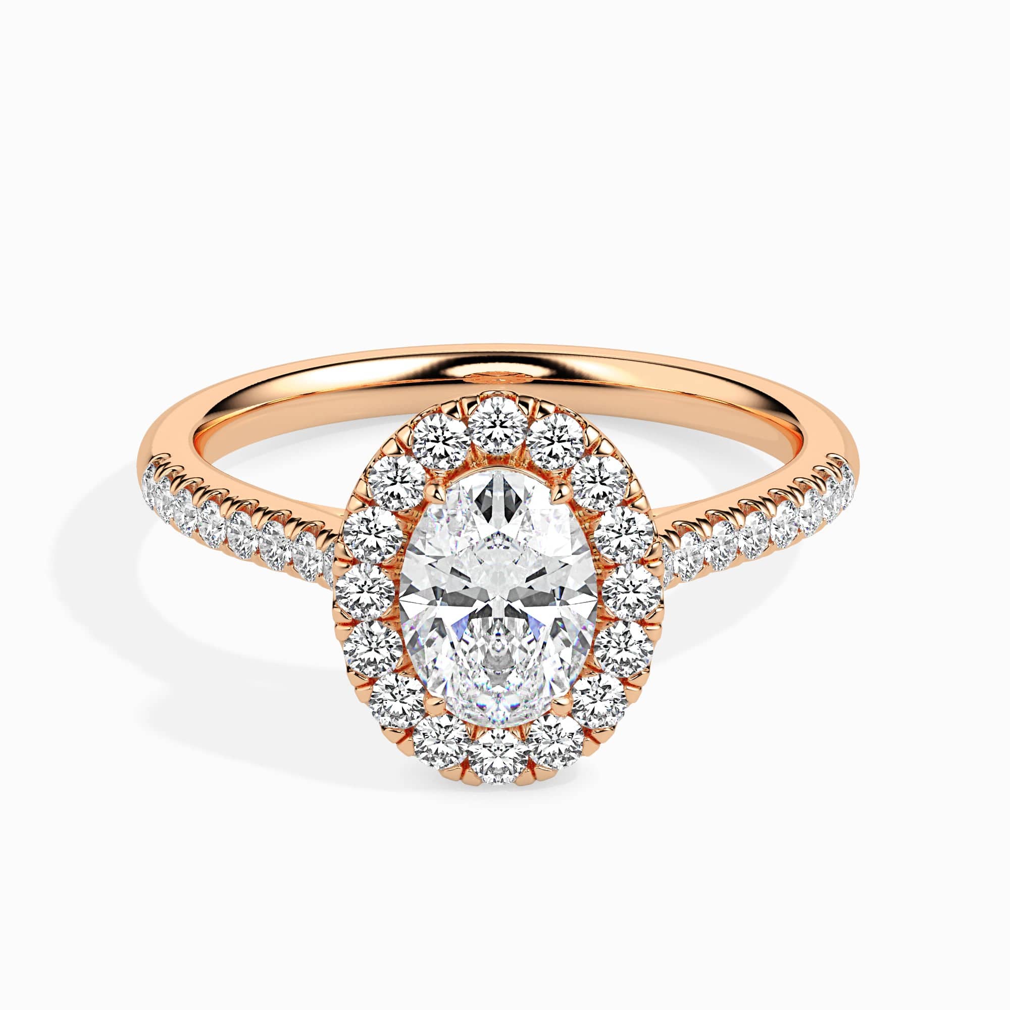 Jewelove™ Rings Women's Band only / VS I 70-Pointer Oval Cut Solitaire Halo Diamond Shank 18K Rose Gold Ring JL AU 19034R-B