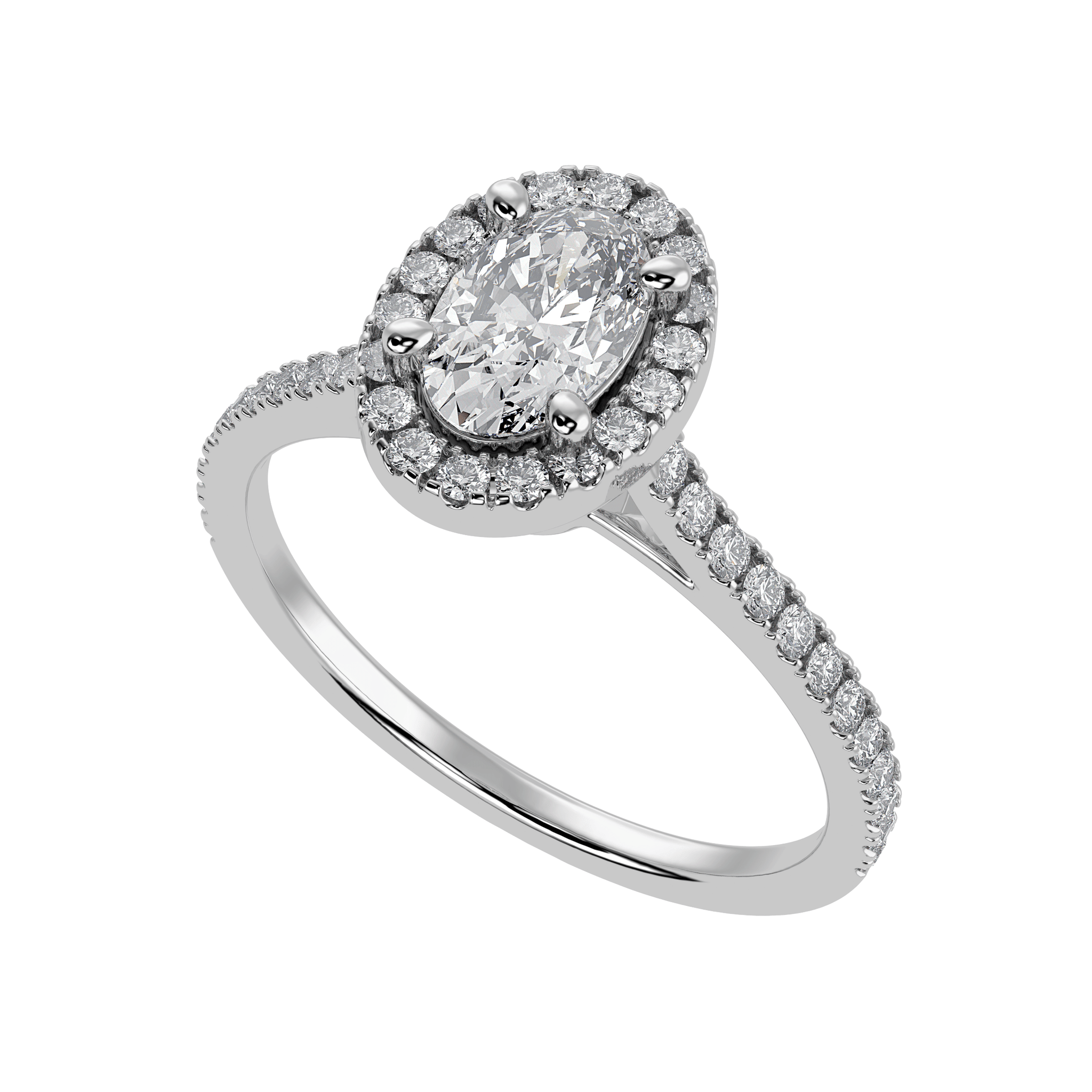 Jewelove™ Rings I VS / Women's Band only 70-Pointer Oval Cut Solitaire Halo Diamond Shank Platinum Ring JL PT 1291-B