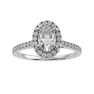 Jewelove™ Rings I VS / Women's Band only 70-Pointer Oval Cut Solitaire Halo Diamond Shank Platinum Ring JL PT 1291-B