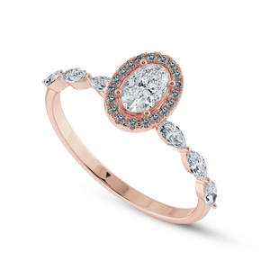 Jewelove™ Rings VS I 70-Pointer Oval Cut Solitaire Halo Diamonds with Marquise Cut Accents 18K Rose Gold Ring JL AU 1275R-B