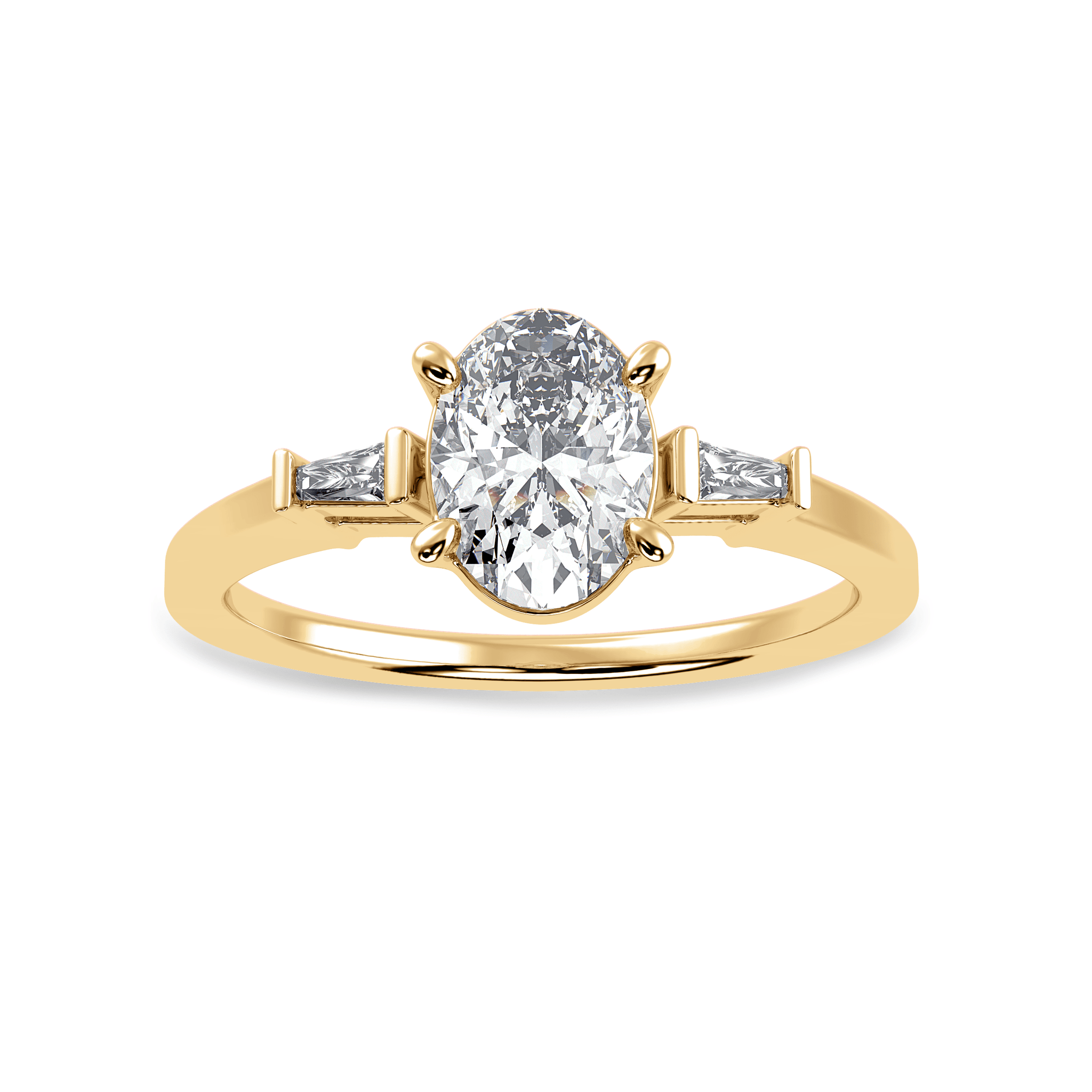 Jewelove™ Rings Women's Band only / VS I 70-Pointer  Oval Cut Solitaire with Baguette Diamond Accents 18K Yellow Gold Ring JL AU 1226Y-B