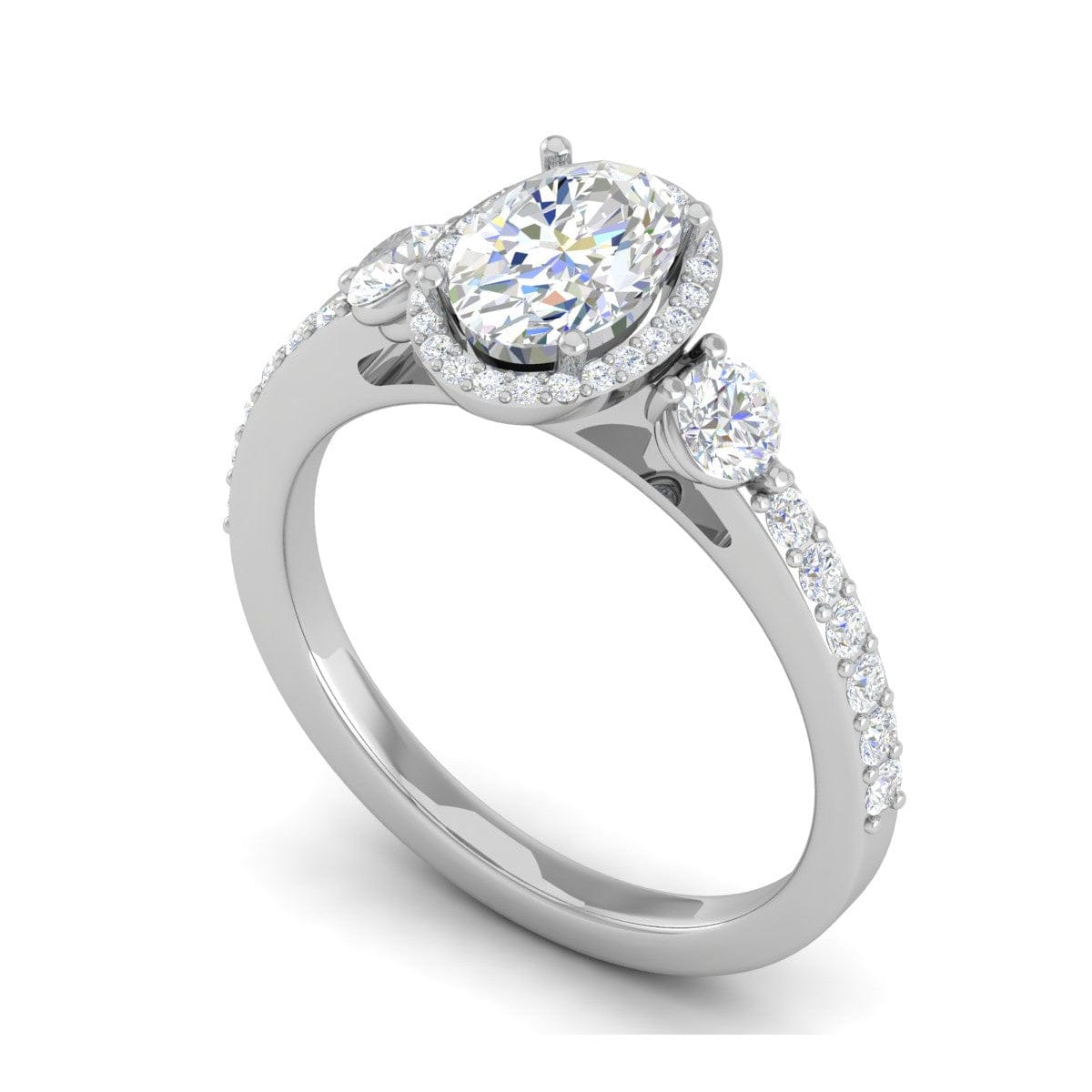 Jewelove™ Rings I VS / Women's Band only 70-Pointer Oval Shape Solitaire Halo Diamond Accents Platinum Ring JL PT IM1702-B