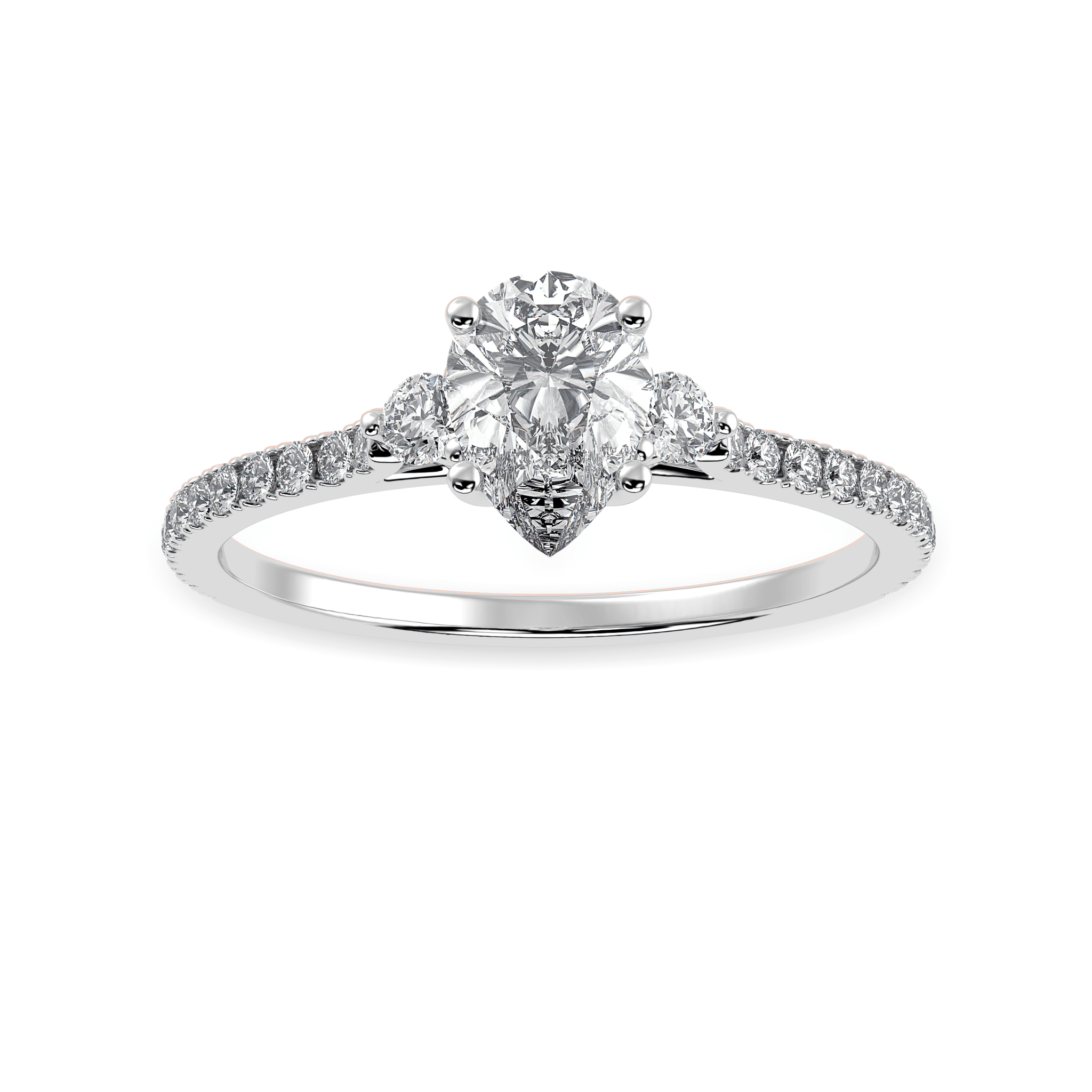 Jewelove™ Rings I VS / Women's Band only 70-Pointer Pear Cut Solitaire Diamond Accents Shank Platinum Ring JL PT 1245-B