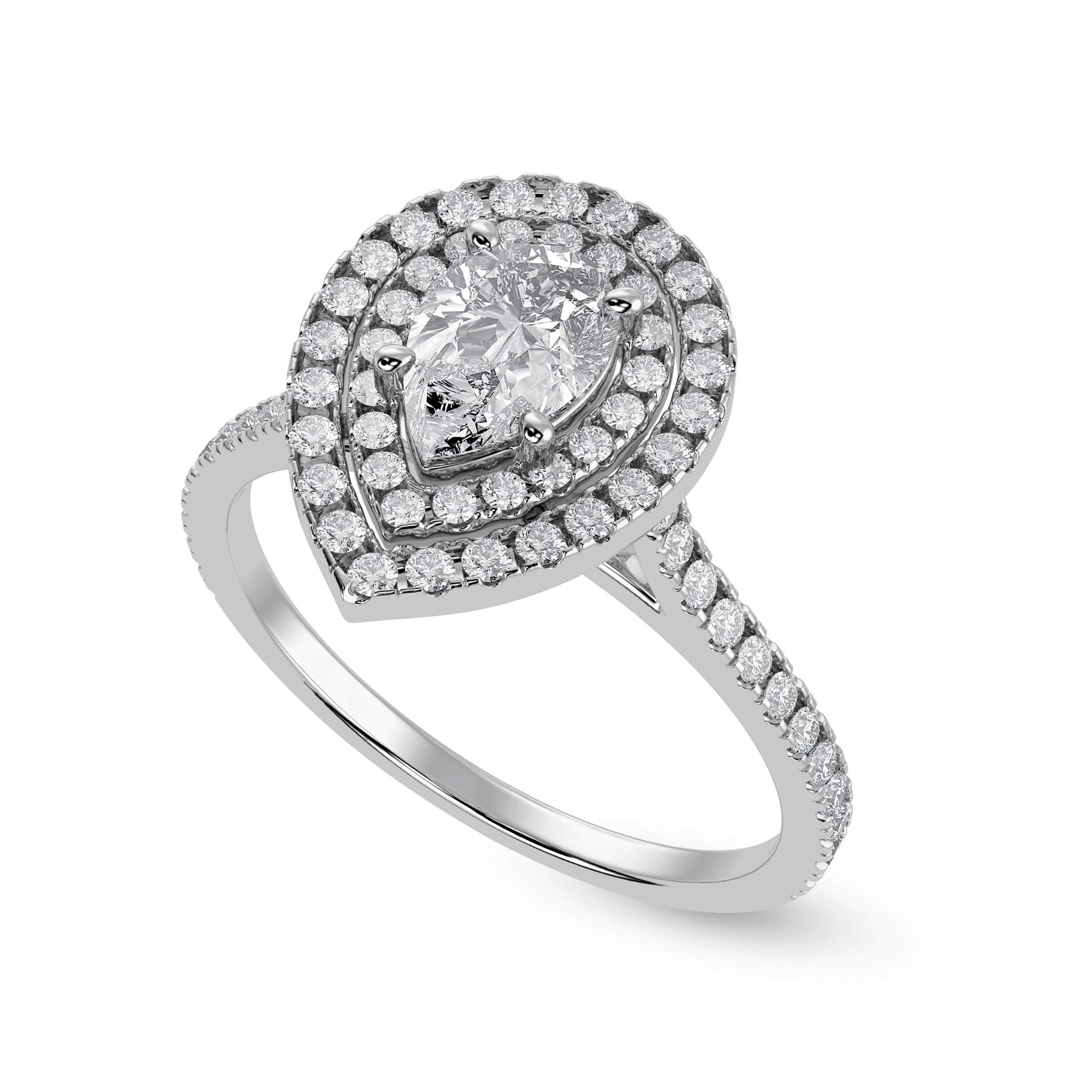 Jewelove™ Rings I VS / Women's Band only 70-Pointer Pear Cut Solitaire Double Halo Diamond Shank Platinum Ring JL PT 1300-B