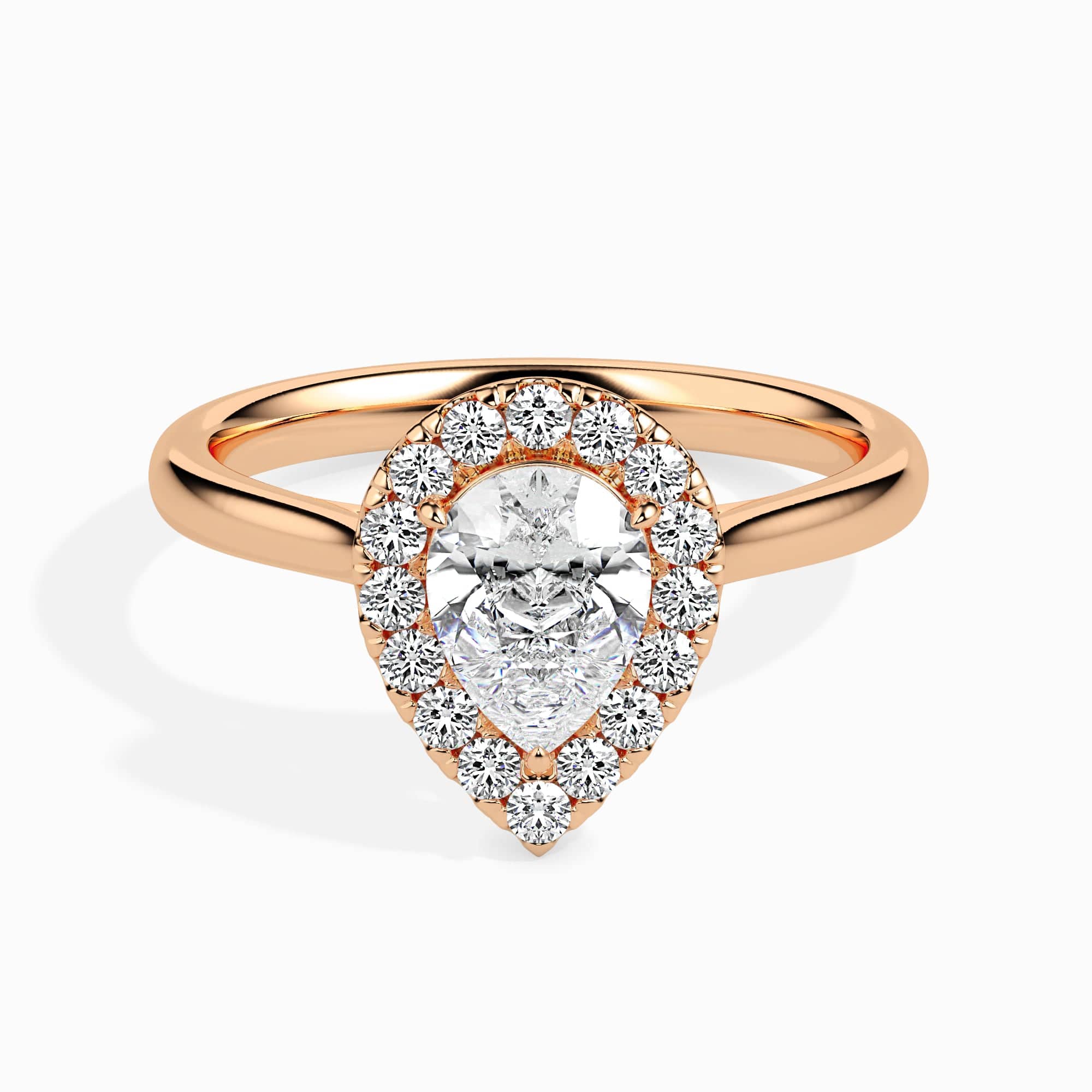 Jewelove™ Rings Women's Band only / VS I 70-Pointer Pear Cut Solitaire Halo Diamond 18K Rose Gold Ring JL AU 19030R-B