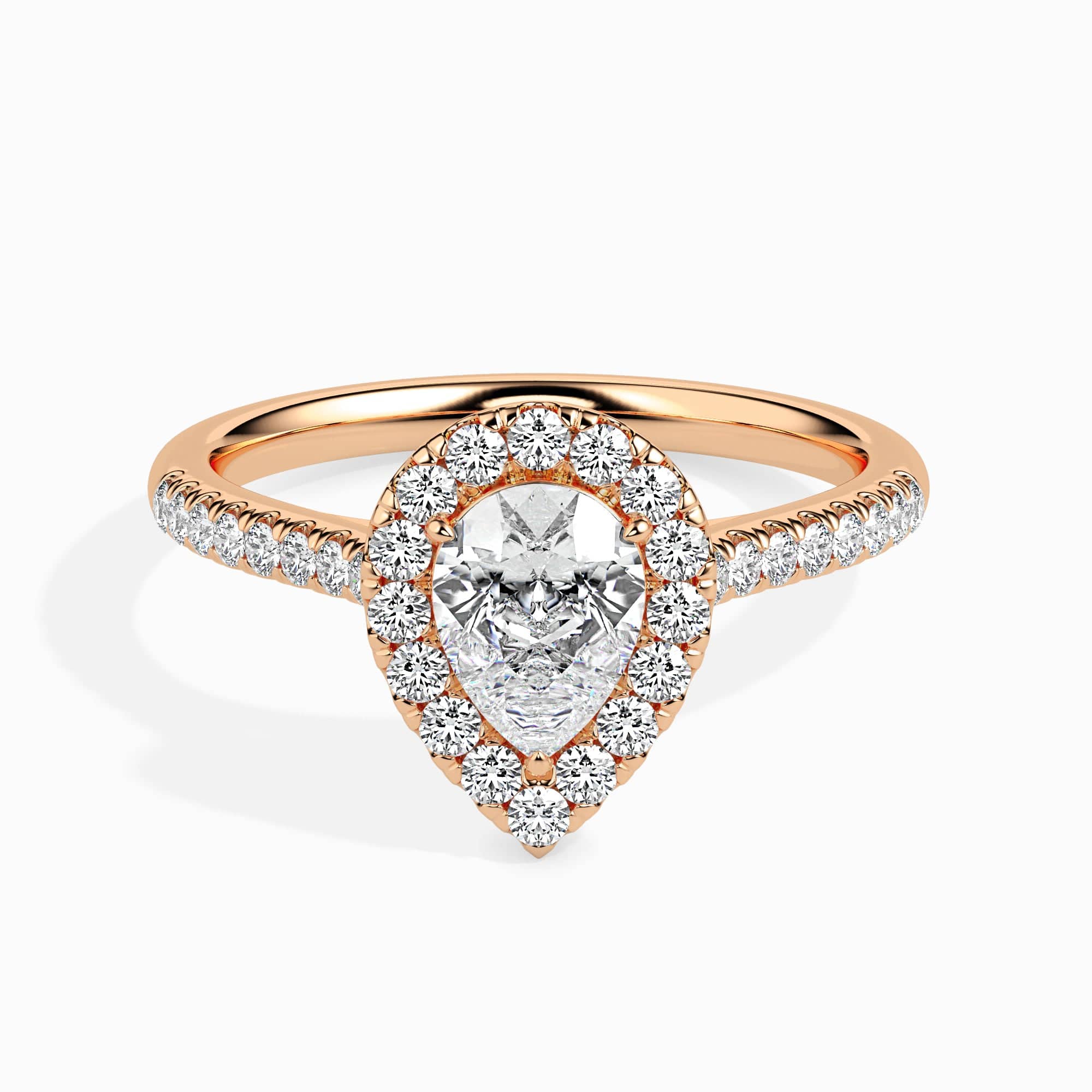 Jewelove™ Rings Women's Band only / VS I 70-Pointer Pear Cut Solitaire Halo Diamond Shank 18K Rose Gold Ring JL AU 19040R-B