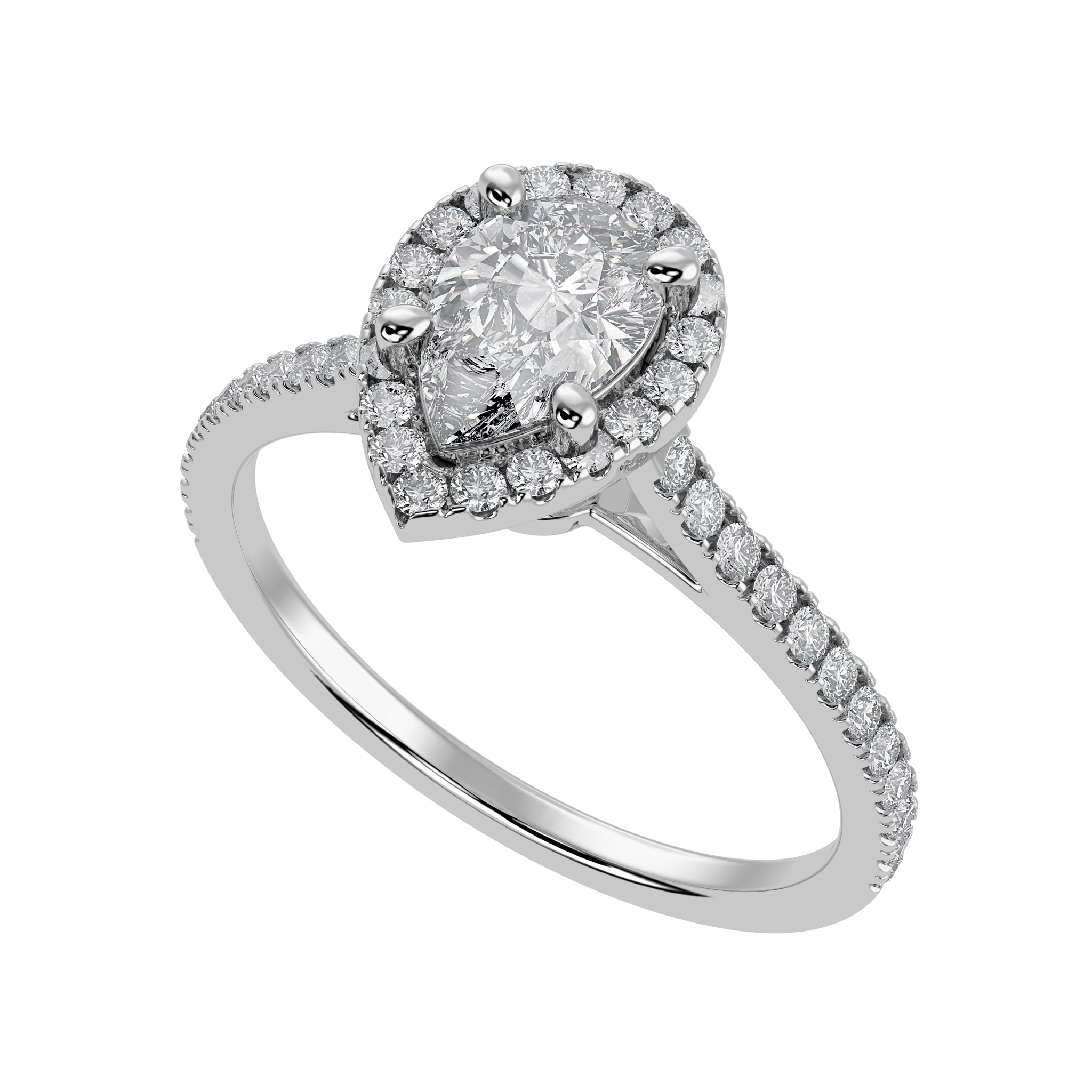 Jewelove™ Rings I VS / Women's Band only 70-Pointer Pear Cut Solitaire Halo Diamond Shank Platinum Ring JL PT 1292-B