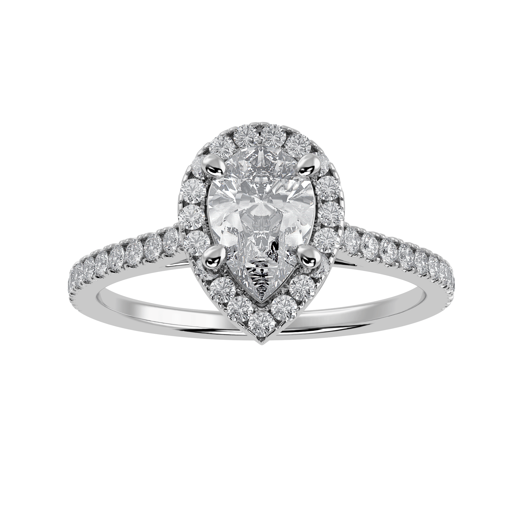 Jewelove™ Rings I VS / Women's Band only 70-Pointer Pear Cut Solitaire Halo Diamond Shank Platinum Ring JL PT 1292-B