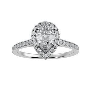 Jewelove™ Rings I VS / Women's Band only 70-Pointer Pear Cut Solitaire Halo Diamond Shank Platinum Ring JL PT 1292-B