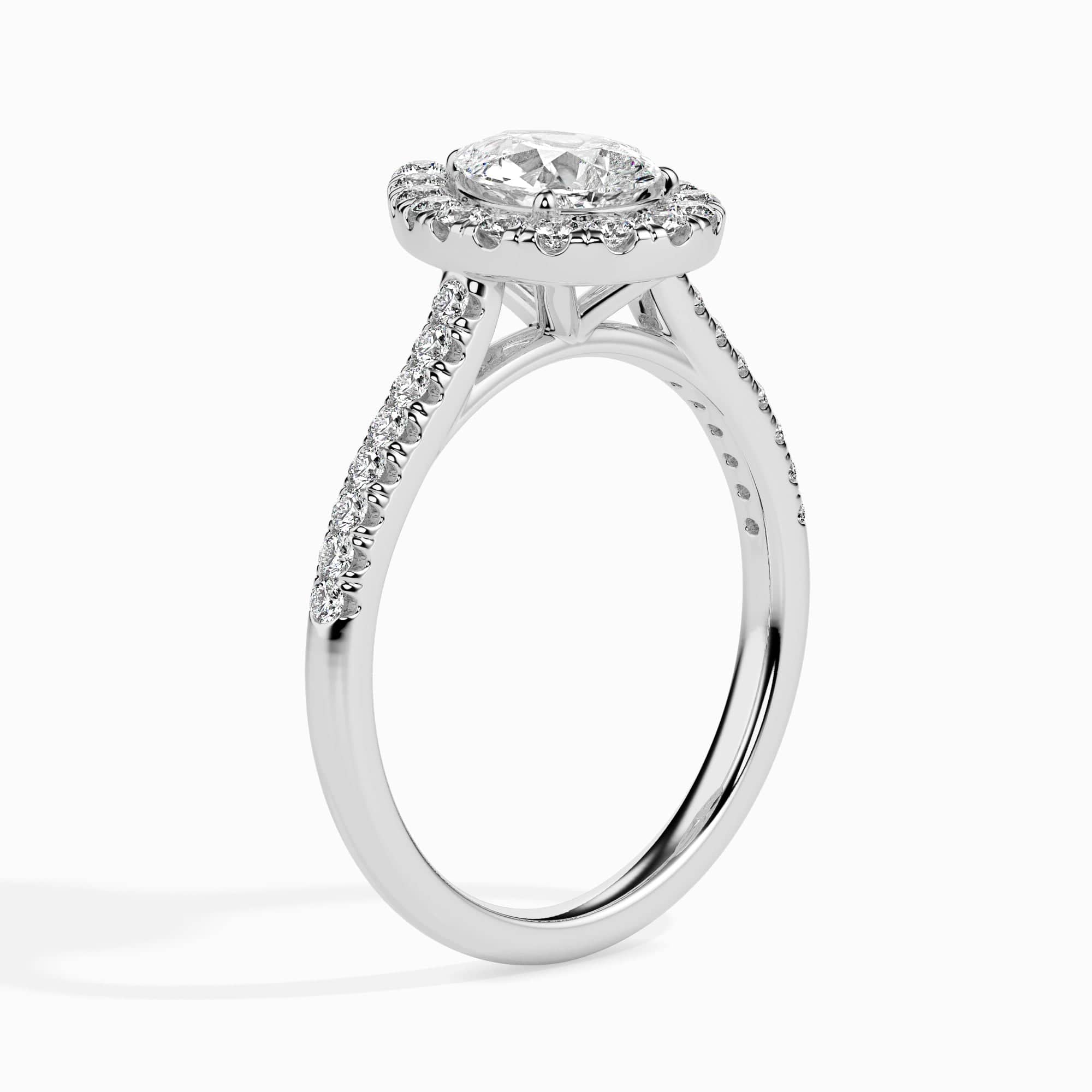 Jewelove™ Rings I VS / Women's Band only 70-Pointer Pear Cut Solitaire Halo Diamond Shank Platinum Ring JL PT 19040-B