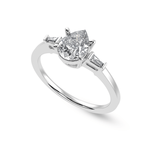 Jewelove™ Rings I VS / Women's Band only 70-Pointer Pear Cut Solitaire with Baguette Diamond Accents Platinum Ring JL PT 1227-B