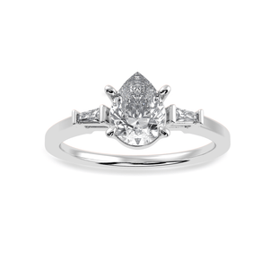 Jewelove™ Rings I VS / Women's Band only 70-Pointer Pear Cut Solitaire with Baguette Diamond Accents Platinum Ring JL PT 1227-B