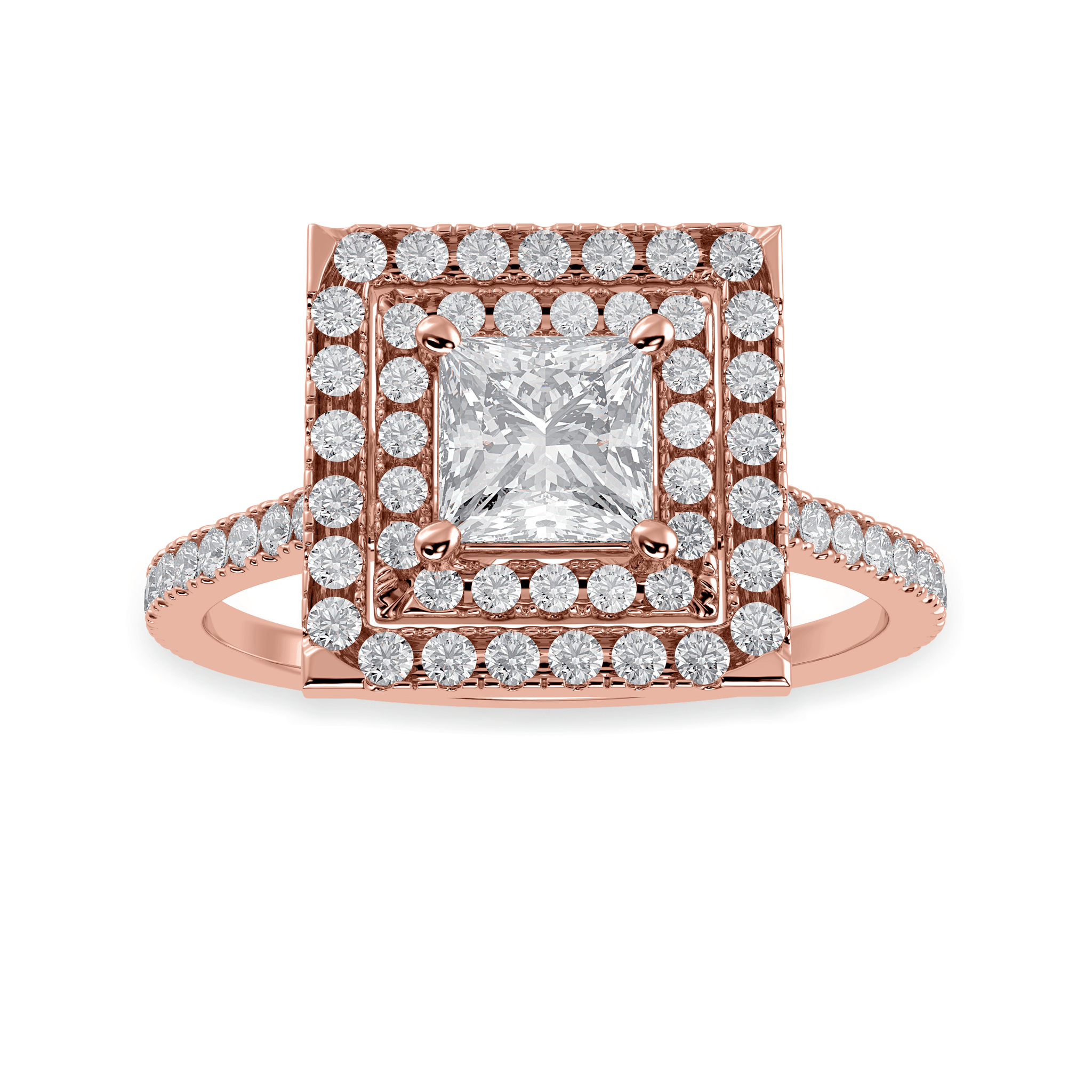 Jewelove™ Rings Women's Band only / VS I 70-Pointer Princess Cut Solitaire Double Halo Diamond Shank 18K Rose Gold Ring JL AU 1301R-B