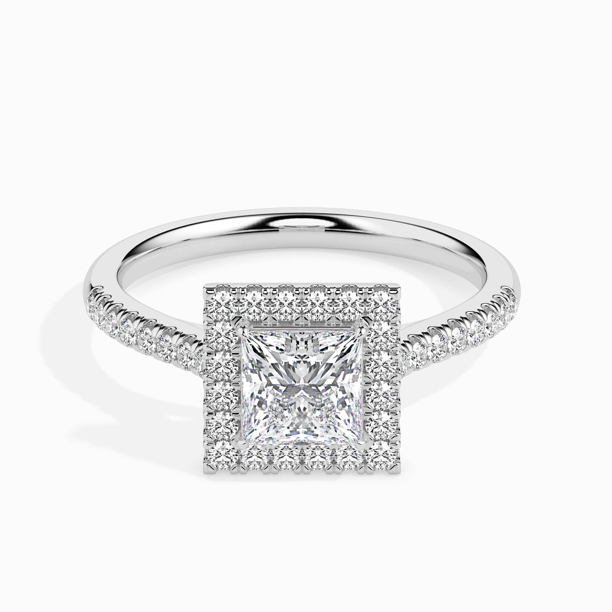 Jewelove™ Rings I VS / Women's Band only 70-Pointer Princess Cut Solitaire Halo Diamond Shank Platinum Ring JL PT 19032-B