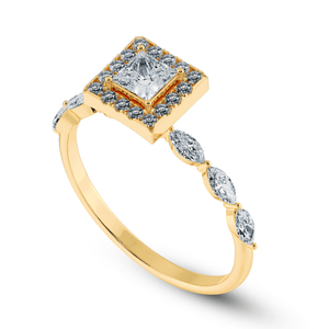 Jewelove™ Rings Women's Band only / VS I 70-Pointer Princess Cut Solitaire Halo Diamond with Marquise Cut Diamond Accents 18K Yellow Gold Ring JL AU 1277Y-B