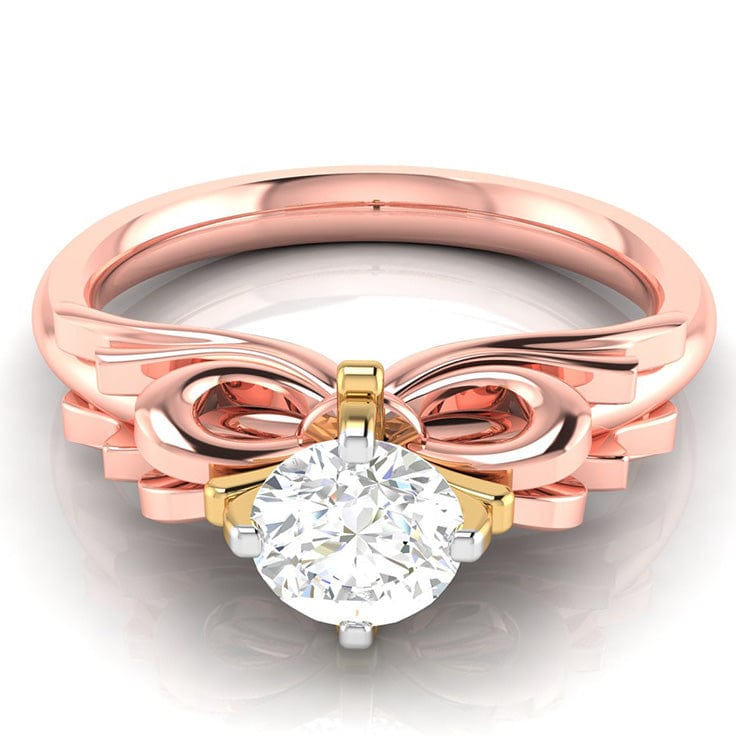 Jewelove™ Rings Women's Band only / VS J 70-Pointer Solitaire Bow Designer 18K Rose Gold Ring with Yellow Gold Prong JL AU G 108R-B