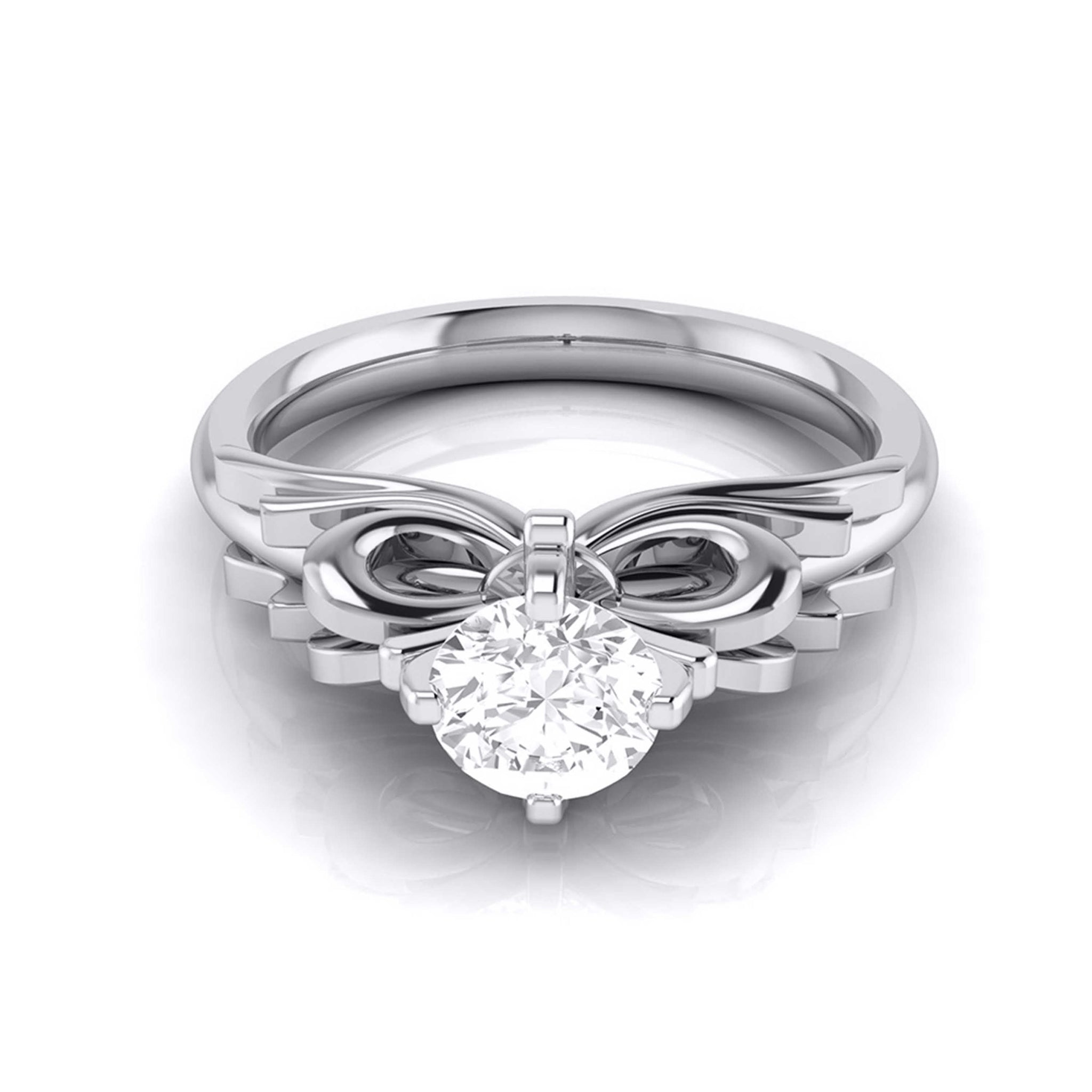 Jewelove™ Rings J VS / Women's Band only 70-Pointer Solitaire Designer Bow Platinum Ring JL PT G 108-B