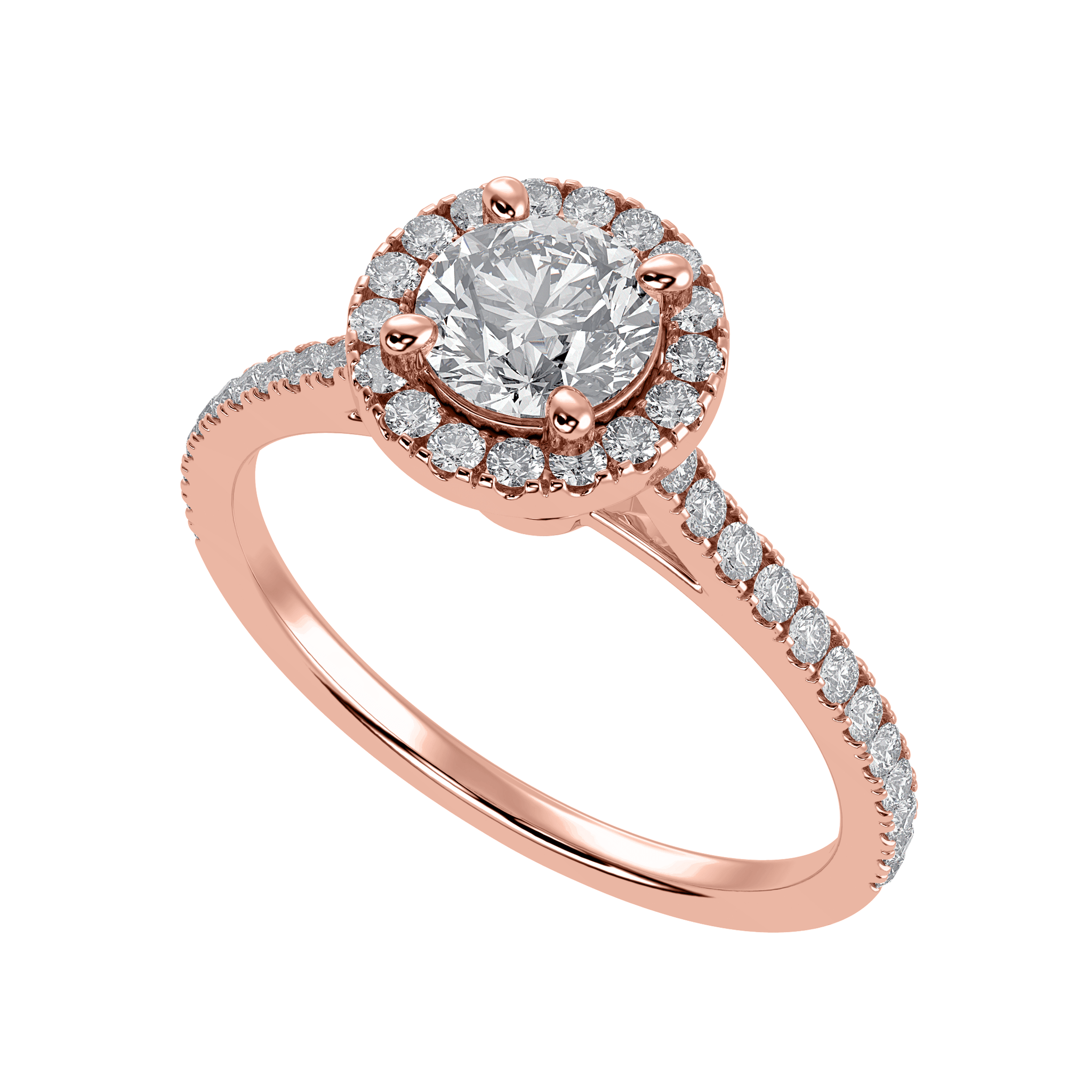 Jewelove™ Rings Women's Band only / VS J 70-Pointer Solitaire Halo Diamond Shank 18K Rose Gold Ring JL AU 1294R-B