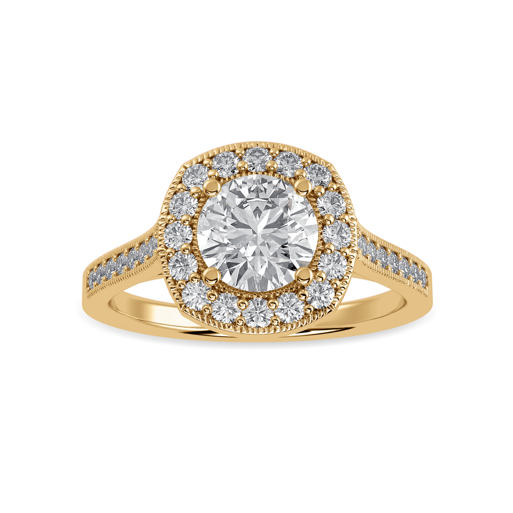 Jewelove™ Rings Women's Band only / VS J 70-Pointer Solitaire Halo Diamond Shank 18K Yellow Gold Ring JL AU 1332Y-B