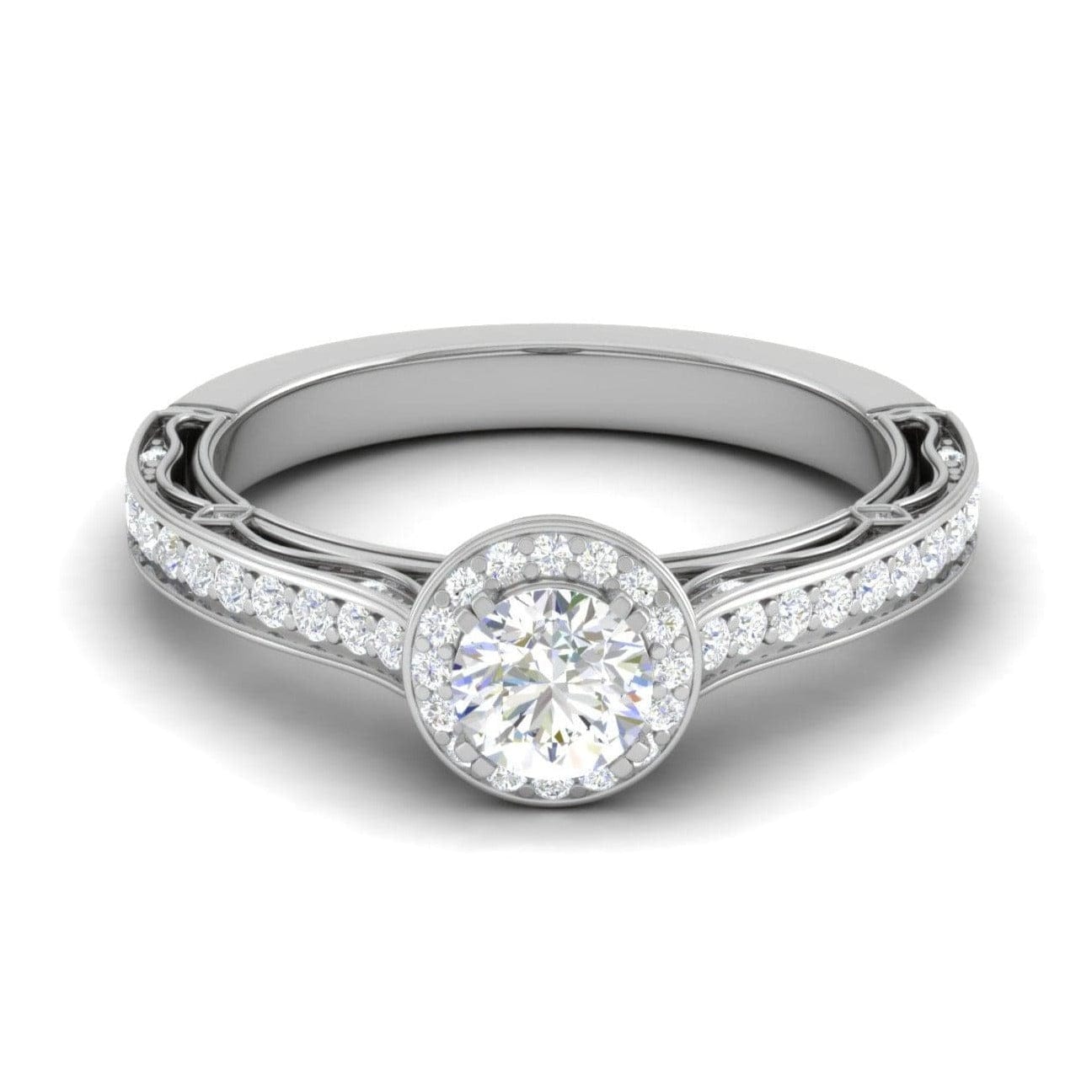 Jewelove™ Rings VS J / Women's Band only 70-Pointer Solitaire Halo Diamond Shank Platinum Ring for Women JL PT RV RD 137-C