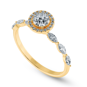 Jewelove™ Rings Women's Band only / VS J 70-Pointer Solitaire Halo Diamond with Marquise Cut Diamond Accents 18K Yellow Gold Ring JL AU 1278Y-B