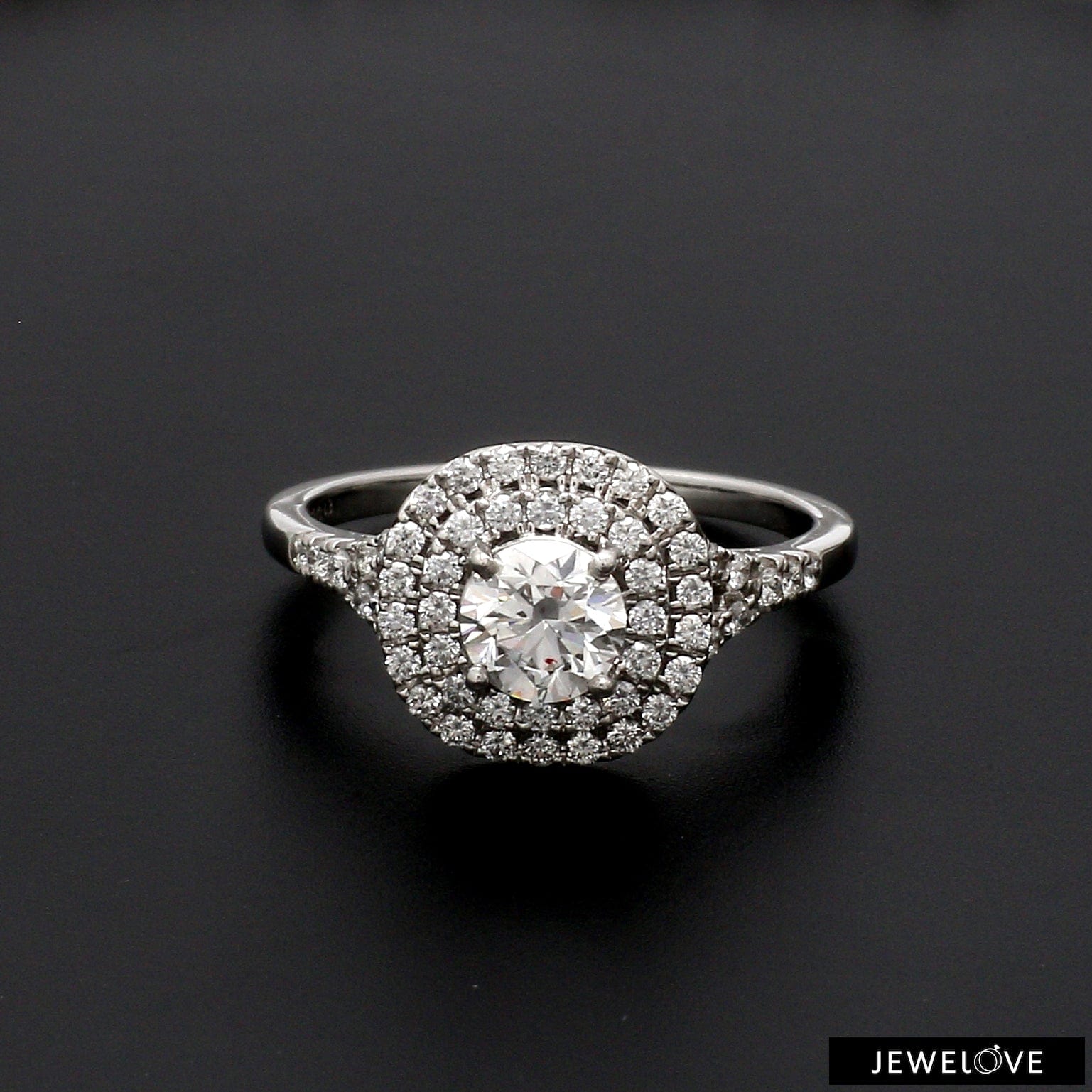 Jewelove™ Rings J VS / Women's Band only 70-Pointer Solitaire Platinum Double Halo Diamond Spilt Shank Ring JL PT 1268