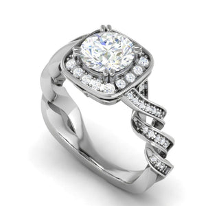 Jewelove™ Rings VS J / Women's Band only 70-Pointer Solitaire Square Halo Diamond Twisted Shank Platinum Ring JL PT REHS1530-B