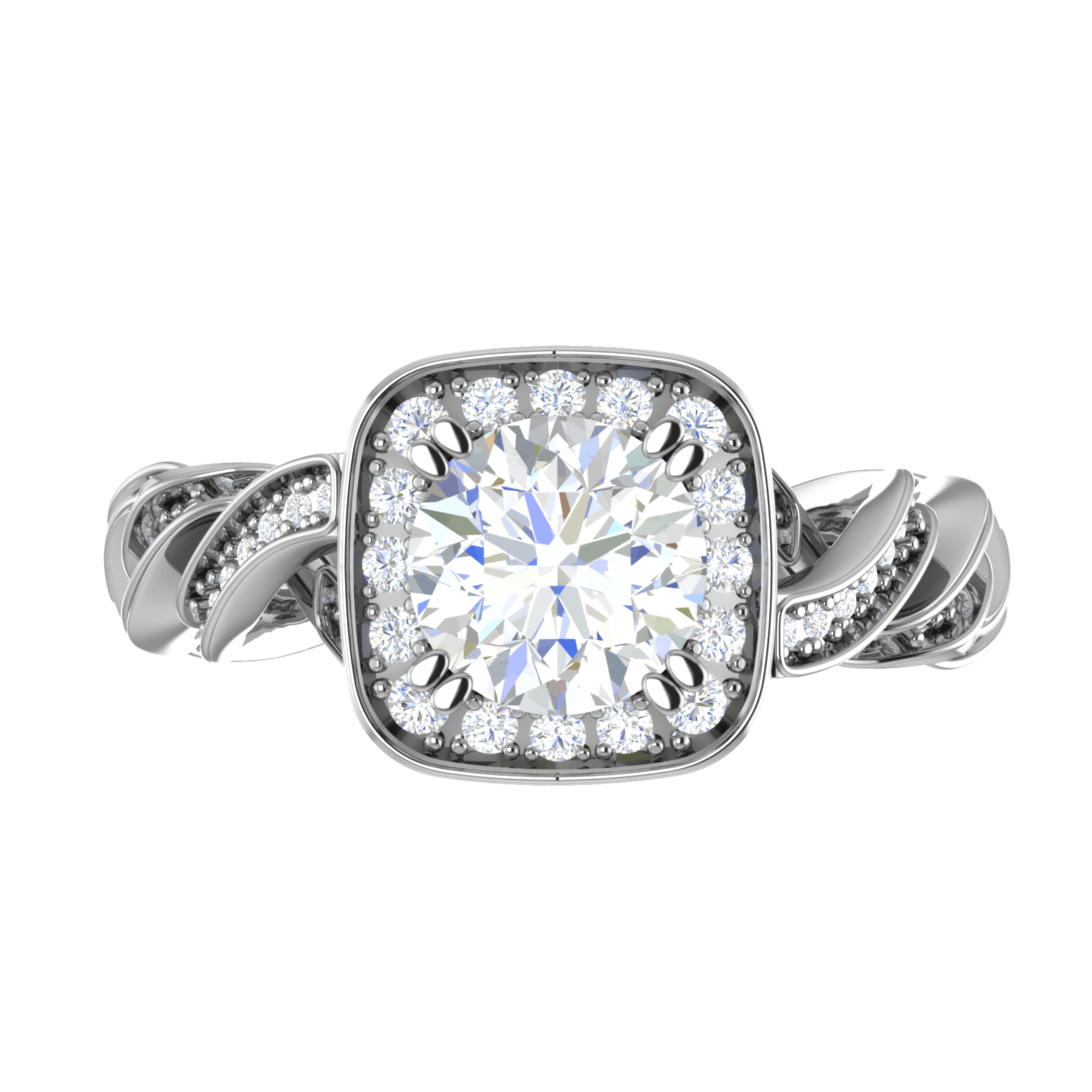 Jewelove™ Rings VS J / Women's Band only 70-Pointer Solitaire Square Halo Diamond Twisted Shank Platinum Ring JL PT REHS1530-B