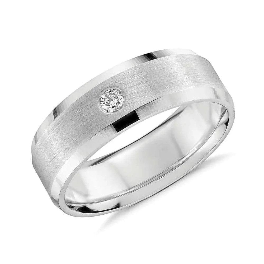 Jewelove™ Rings 7mm Designer Single Diamond Platinum Band for Men JL PT 475