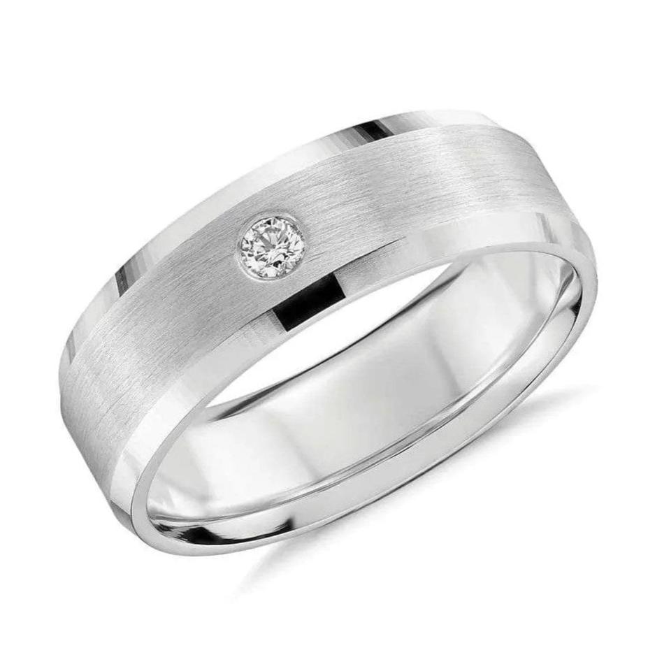 Jewelove™ Rings 7mm Designer Single Diamond Platinum Band for Men JL PT 475