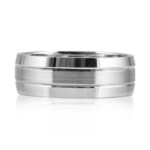 Jewelove™ Rings Men's Band only 7mm Elegant Plain Platinum Ring for Men with Horizontal Lines JL PT 541