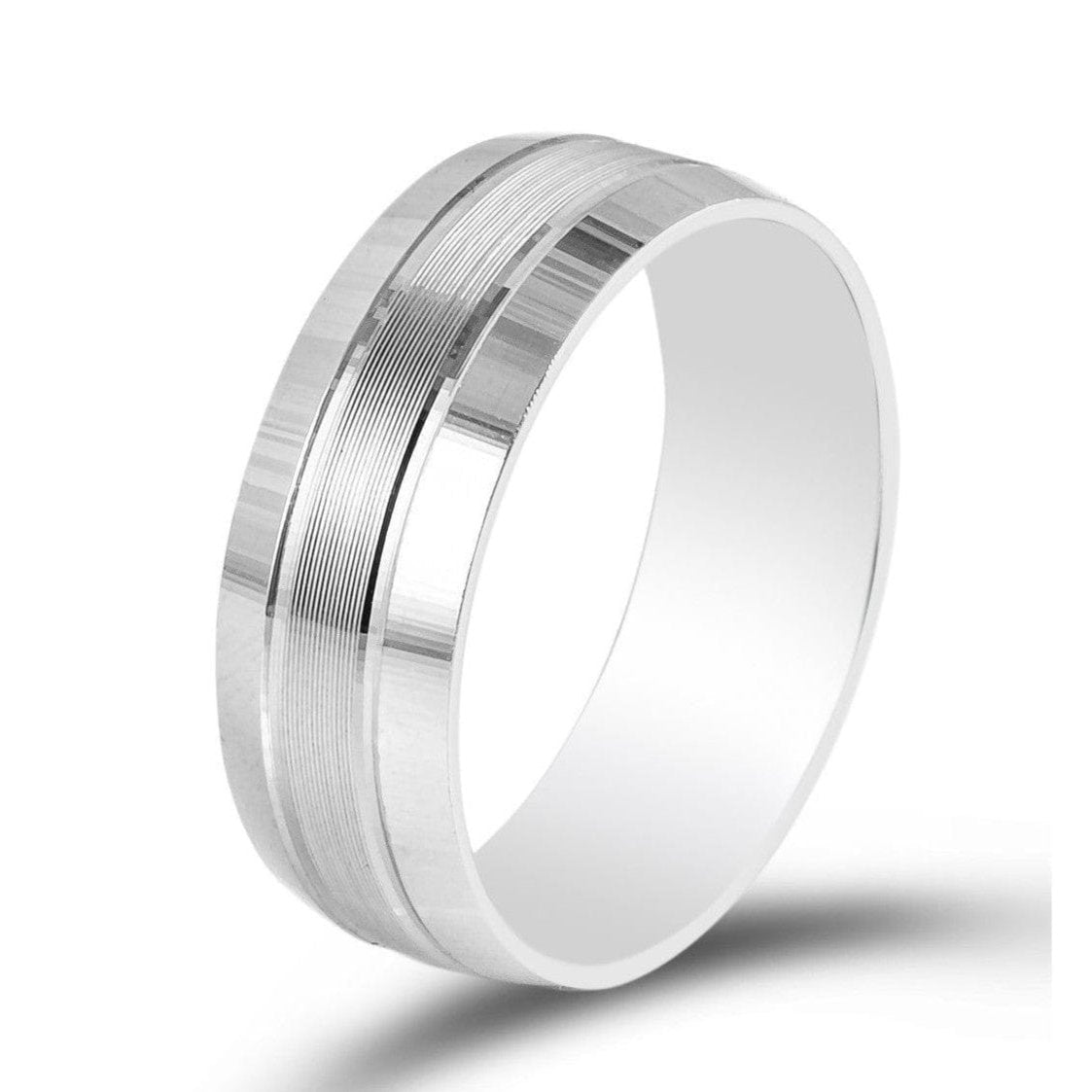 Jewelove™ Rings Men's Band only 7mm Elegant Plain Platinum Ring for Men with Horizontal Lines JL PT 541