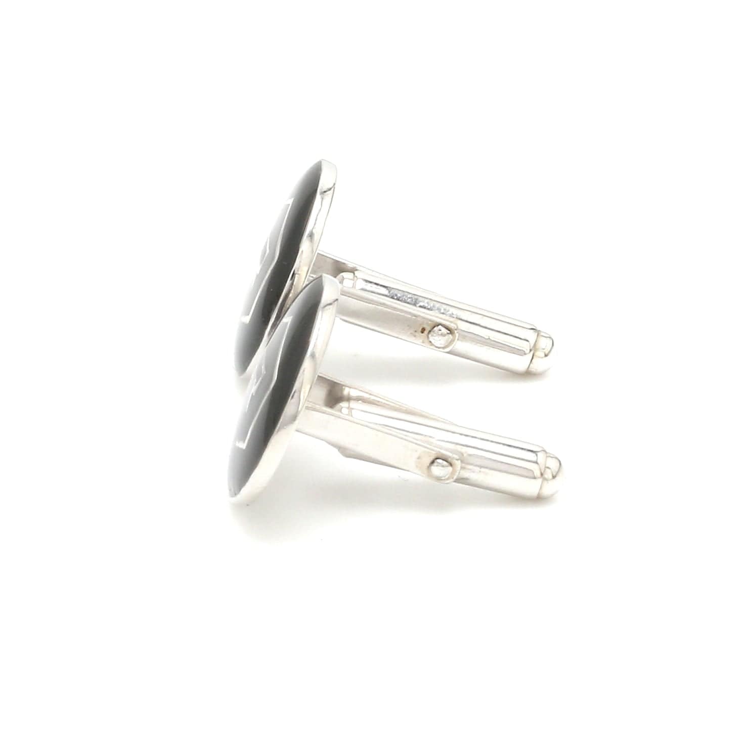 Jewelove™ Cufflinks 925 Customised Silver Cufflinks for Men with Black Enamel JL AGC 34-A