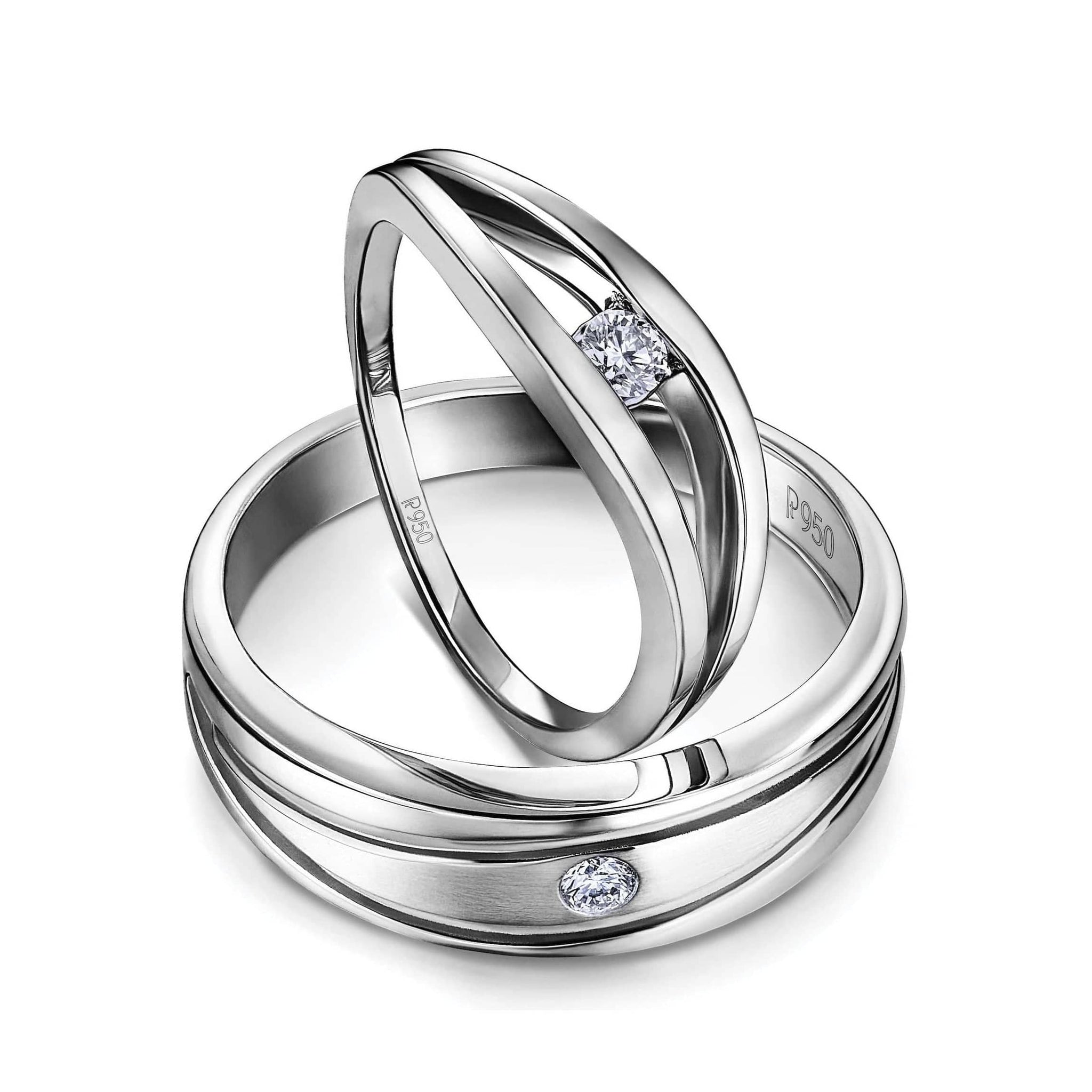 Jewelove™ Rings Both / SI IJ Compliments of Love - Platinum Rings for Couples with Single Diamonds JL PT 590