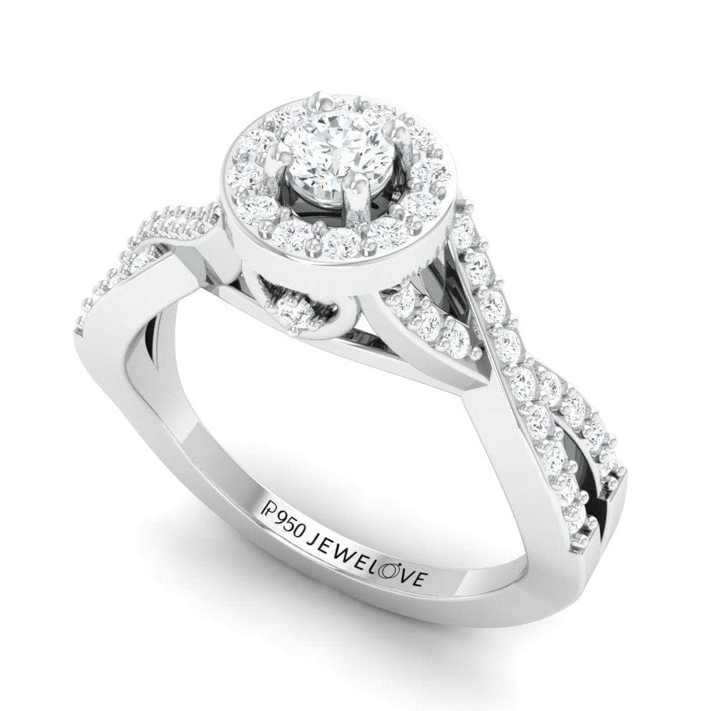 Jewelove™ Rings SI IJ / Women's Band only Customised 20-pointer Designer Platinum Solitaire Ring with Halo & Designer Shank JL PT 677-A